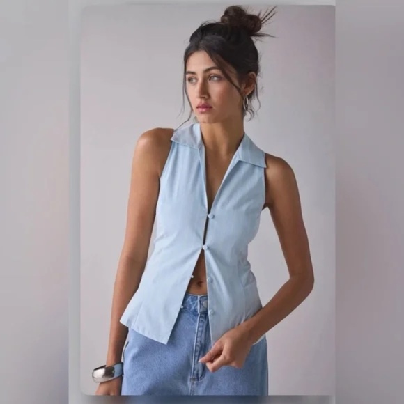 Urban Outfitters Party Girl Cotton-Blend Button Down Sleeveless Top Size S - Picture 4 of 7